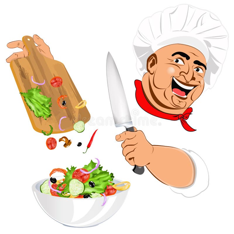 Insalata della verdura fresca e del cuoco unico divertente illustrazione vettoriale