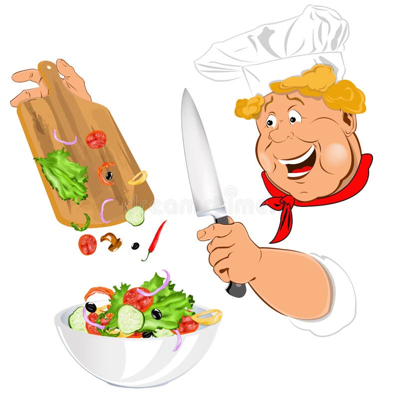 Insalata della verdura fresca e del cuoco unico divertente royalty illustrazione gratis