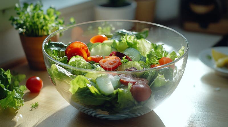 Insalata Di Giardino Fresca In Vetro Bowl Mangiando In Maniera Sana illustrazione vettoriale