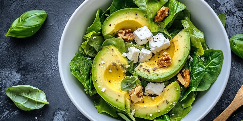 Insalata fresca di avocado verde e formaggio di feta con noci illustrazione di stock