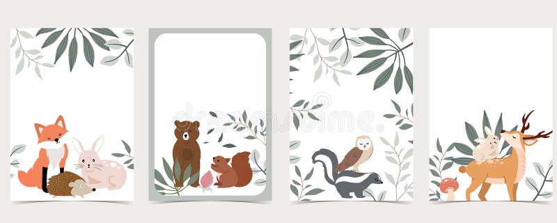 Collection of animal cards set with bear,skunk.Vector illustration for birthday invitation,postcard and sticker.Editable element. Collection of animal cards set with bear,skunk.Vector illustration for birthday invitation,postcard and sticker.Editable element.