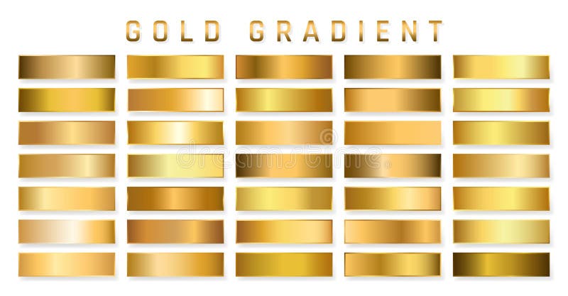 Insamling av gyllene metallövertoningar Briljantplattor med effekt av guld Vektorillustration vektor illustrationer
