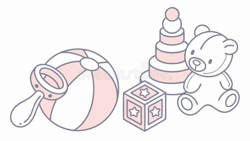 Insamling av klassiska babyleksaker, vektordesign för bröstkorgen Generativ AI stock illustrationer
