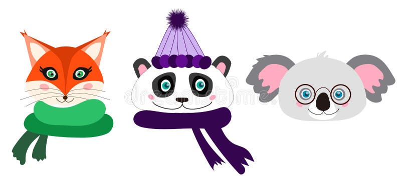 Insamling av vektorer, kawaii, söta djur Vinter, hösttillbehör Koala, panda, räv royaltyfri illustrationer