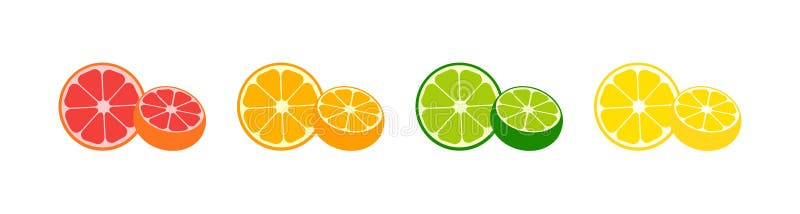 Insamling av vektorikoner för färsk Citrus-frukt Färska citrusfrukter i modern, enkel, platt design Citrusfrukter, färska royaltyfri illustrationer