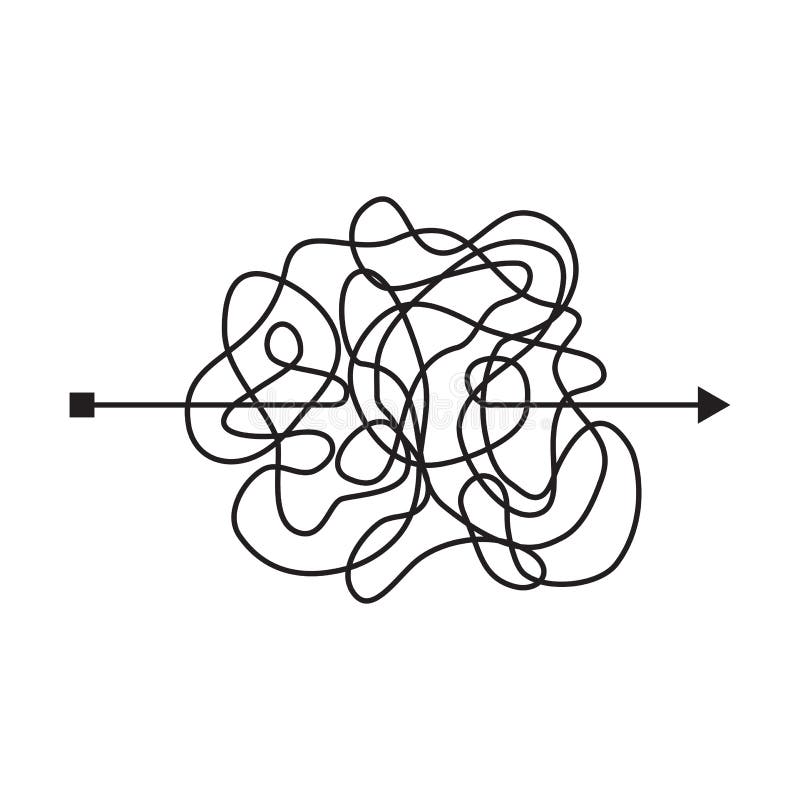 Insane messy line, complicated clew way. Tangled scribble path. Chaotic difficult proces. Vector illustration royalty free illustration Insane messy line, complicated clew way. Tangled scribble path. Chaotic difficult proces. Vector illustration royalty free illustration