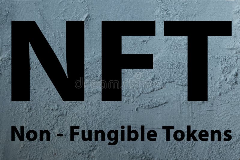 Inschrift von nicht fungiblen Token auf Wandhintergrund. lizenzfreie abbildung