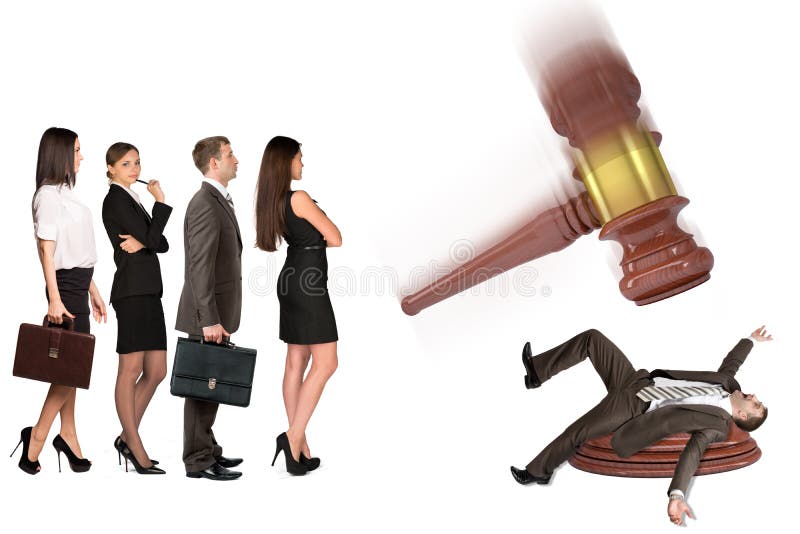 Inscribed gavel hitting businessman stock images