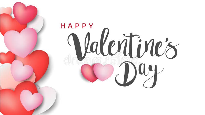 Inscripción caligráfica de la tarjeta del día de San Valentín del día feliz del ` s adornada con el corazón rojo y el fondo rosad