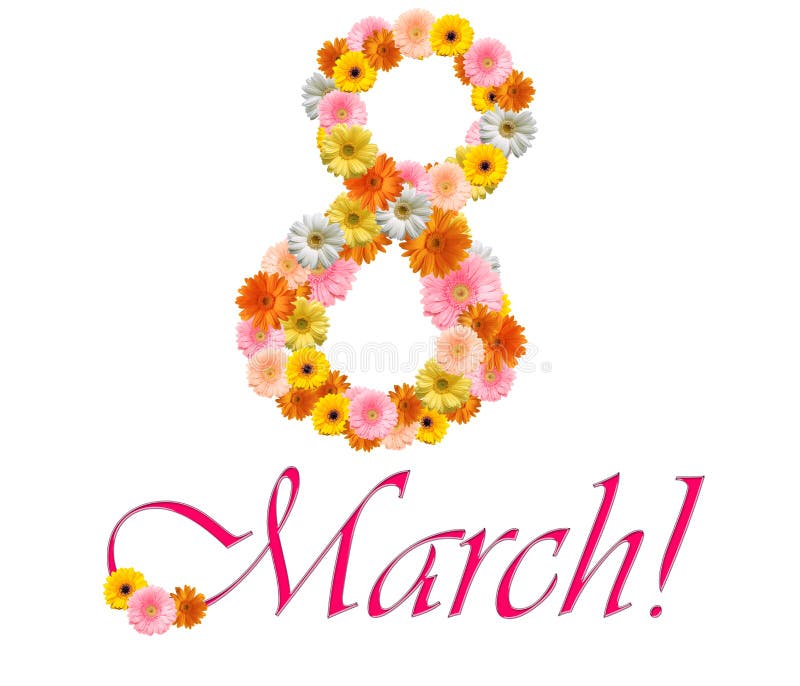 Inscripción flores del 8 de marzo stock de ilustración