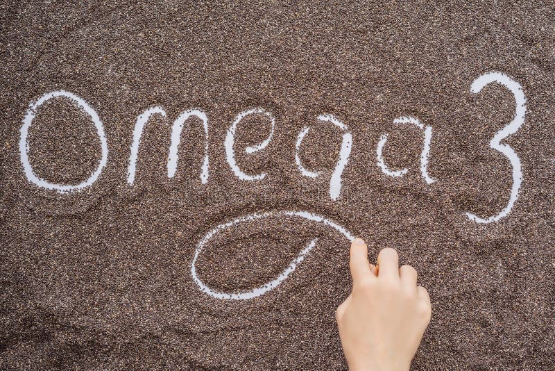 The inscription on healthy chia seeds - omega 3 on a white background