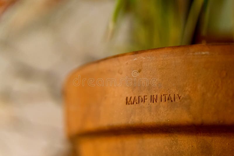Inscription Made in Italy on a Clay Flower Pot Stock Image Image of