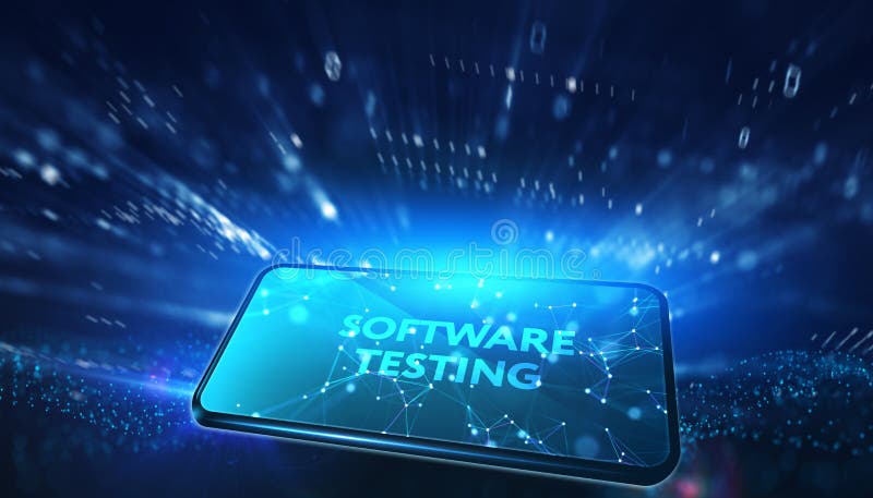 Inscription SOFTWARE TESTING on the virtual display. Business, modern technology, internet and networking concept stock illustration