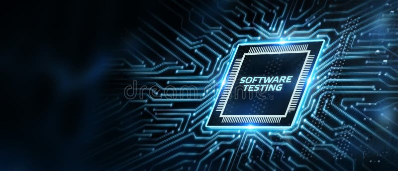Inscription SOFTWARE TESTING on the virtual display. Business, modern technology, internet and networking concept vector illustration