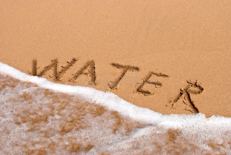 Inscription water on the sand at the beach stock photos Inscription water on the sand at the beach stock photos