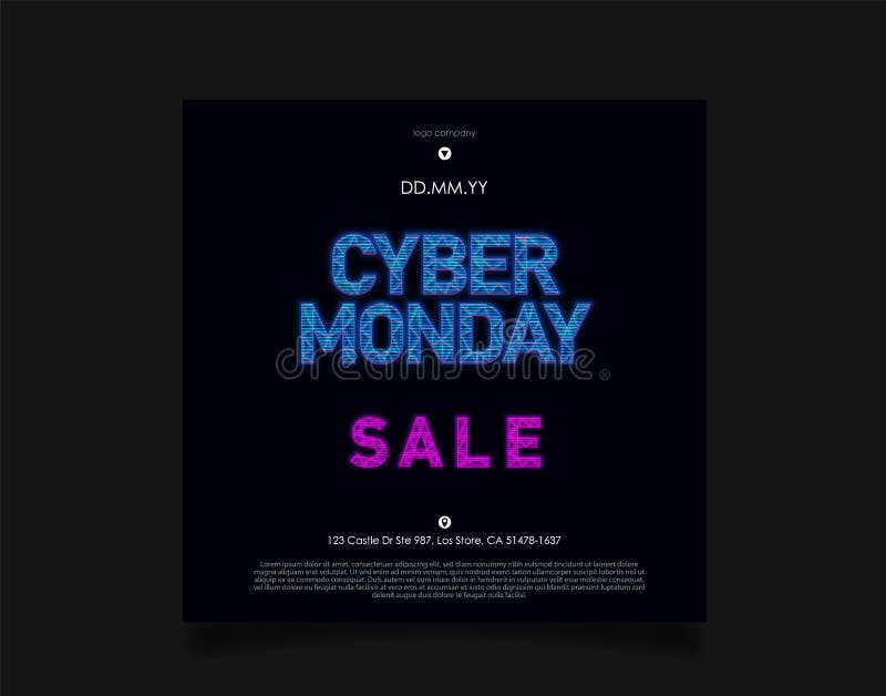 Inscrição da venda de segunda-feira do Cyber no estilo futurista de HUD do holograma no fundo escuro com luzes azuis Projeto para ilustração royalty free Inscrição da venda de segunda-feira do Cyber no estilo futurista de HUD do holograma no fundo escuro com luzes azuis Projeto para ilustração royalty free