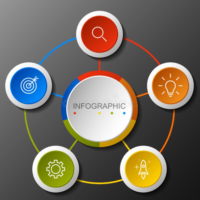 Insegna circolare di opzione di Infographic con di punto 5 royalty illustrazione gratis Insegna circolare di opzione di Infographic con di punto 5 royalty illustrazione gratis