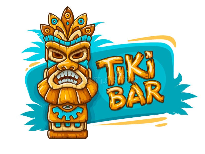 Insegna con la maschera tribale tradizionale etnica di Tiki illustrazione di stock Insegna con la maschera tribale tradizionale etnica di Tiki illustrazione di stock