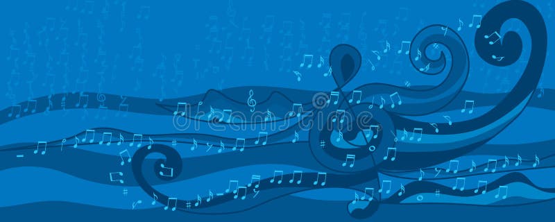 This illustration is design and abstract music note with wave and blue in banner size. This illustration is design and abstract music note with wave and blue in banner size.