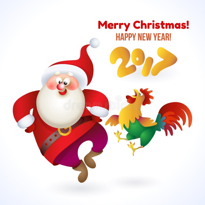 Insegna 2017 del buon anno con Santa Claus ed il gallo illustrazione vettoriale Insegna 2017 del buon anno con Santa Claus ed il gallo illustrazione vettoriale