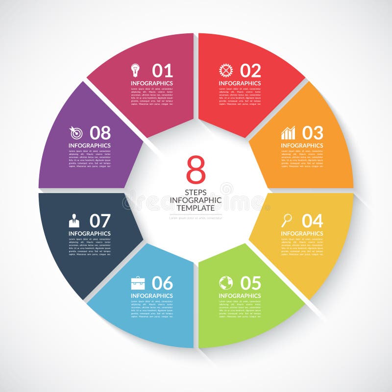 Insegna del cerchio di Infographic Vector il modello con 8 punti, le parti, opzioni illustrazione vettoriale
