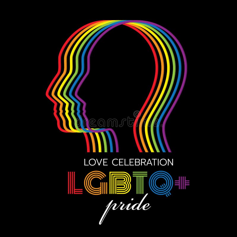Insegna di orgoglio di LGBTQ con la linea astratta segno umano dell'arcobaleno della testa su progettazione nera di vettore del f