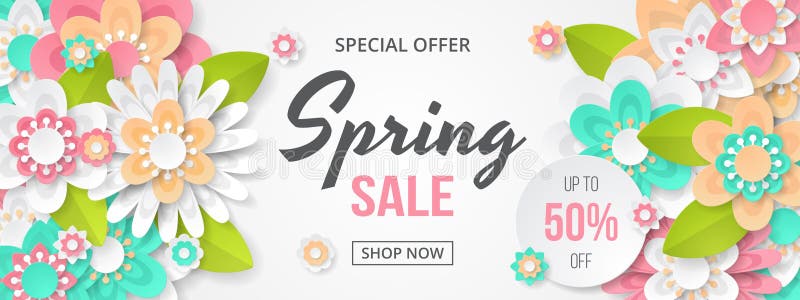 Insegna di vendita della primavera con il bello fiore variopinto