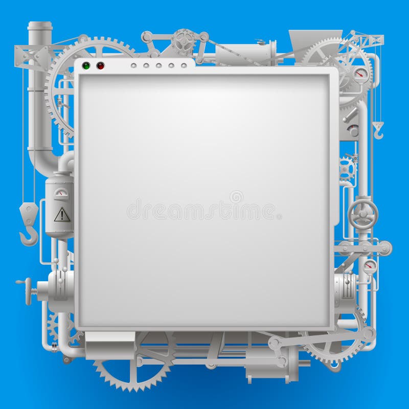 Insegna e struttura complesse bianche del macchinario sul blu royalty illustrazione gratis Insegna e struttura complesse bianche del macchinario sul blu royalty illustrazione gratis