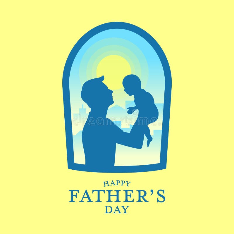 Insegna felice di festa del papà con il padre della siluetta che porta un bambino nella vista della finestra e nella progettazion illustrazione vettoriale Insegna felice di festa del papà con il padre della siluetta che porta un bambino nella vista della finestra e nella progettazion illustrazione vettoriale