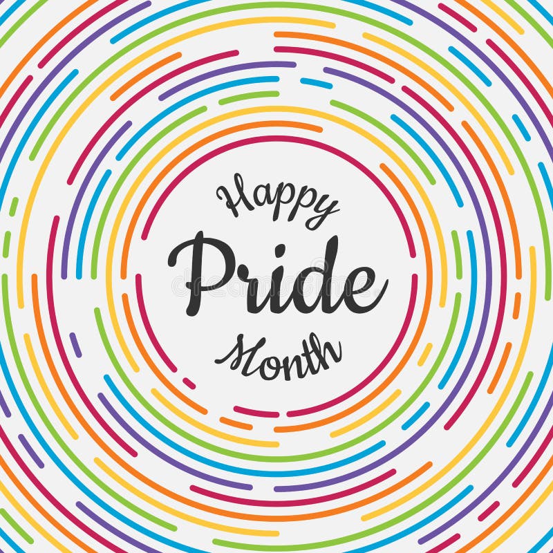 Insegna felice di mese di orgoglio con il testo di tipografia nella linea variopinta astratta progettazione dell'arcobaleno di ve