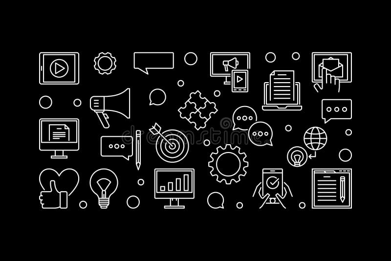 Insegna lineare di orizzontale del nero di vettore del contenuto digitale illustrazione di stock Insegna lineare di orizzontale del nero di vettore del contenuto digitale illustrazione di stock