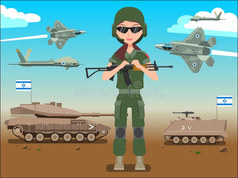 Insegna o manifesto dell'esercito delle forze di difesa di Israele Dell'IDF del soldato carroarmati anche & æreo a reazione in un illustrazione di stock Insegna o manifesto dell'esercito delle forze di difesa di Israele Dell'IDF del soldato carroarmati anche & æreo a reazione in un illustrazione di stock