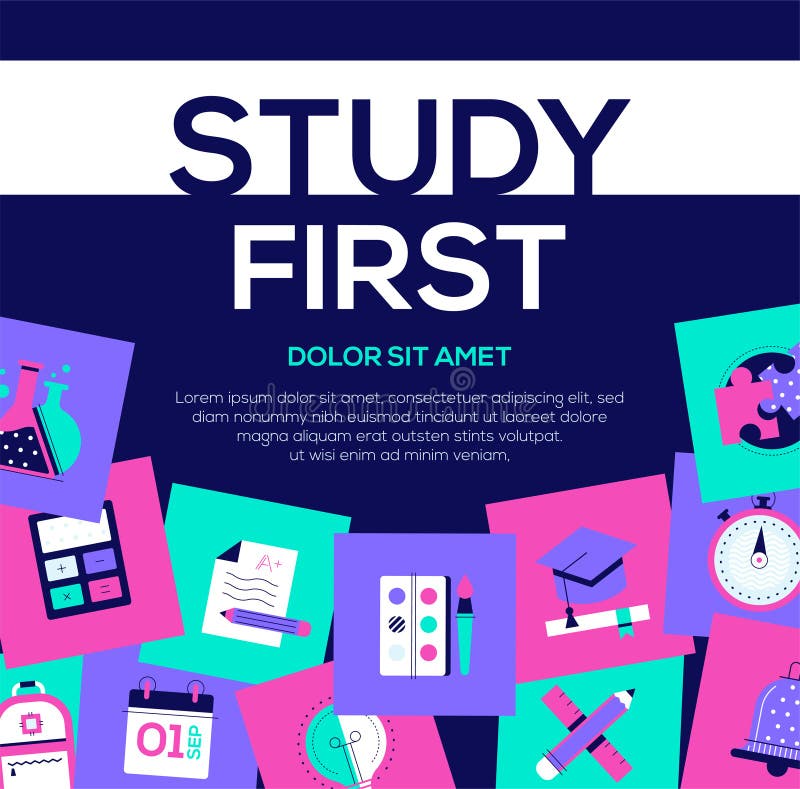 Insegna piana variopinta prima di web di stile di progettazione di studio illustrazione di stock Insegna piana variopinta prima di web di stile di progettazione di studio illustrazione di stock