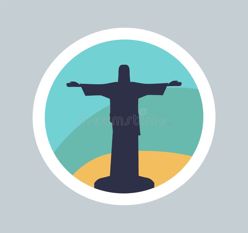 Insegna variopinta della statua sveglia di Gesù a Rio illustrazione vettoriale Insegna variopinta della statua sveglia di Gesù a Rio illustrazione vettoriale