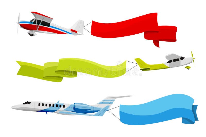 Insegne allegate agli aeroplani volanti Illustrazione di vettore nello stile del fumetto