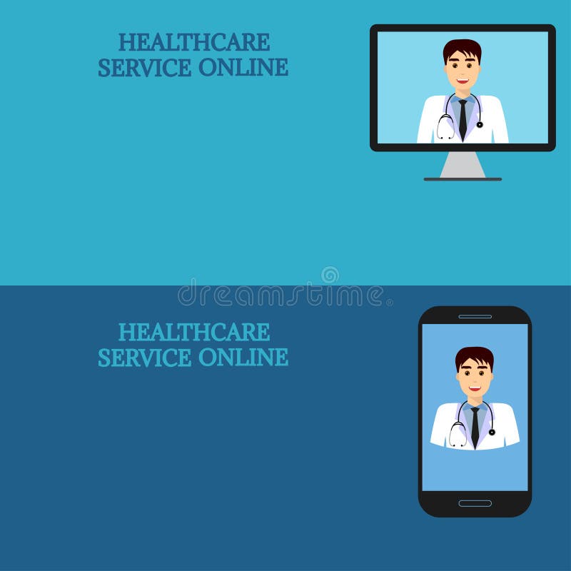 Insegne mediche orizzontali, telemedicina 2 illustrazione di stock Insegne mediche orizzontali, telemedicina 2 illustrazione di stock