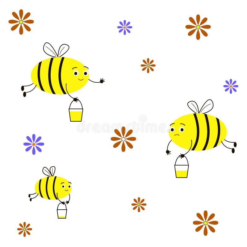 Insektenbienen sammeln Honig Lustige, nette Bienen, Eimer Honig, Blumen lizenzfreie abbildung