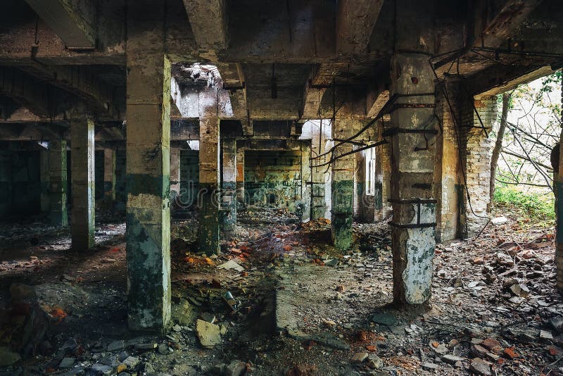 Inside abandoned industrial warehouse royalty free stock images