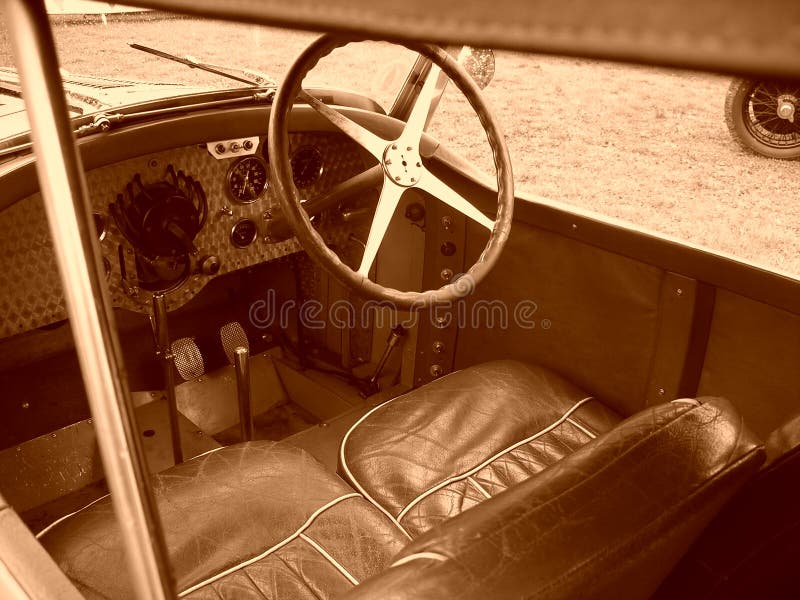 Inside antique sports car