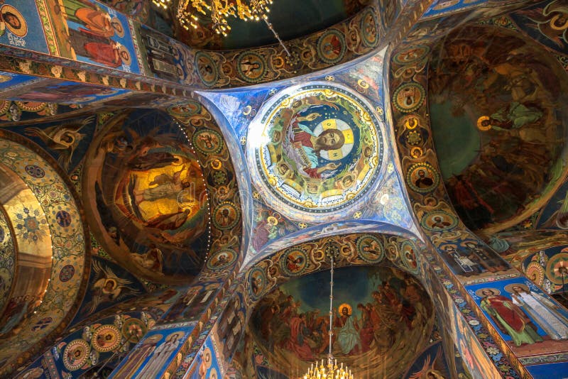 Inside Architecture of Church of the Savior on Blood in Saint