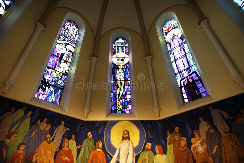 Decoration behind an altar inside a Catholic church. Decoration behind an altar inside a Catholic church