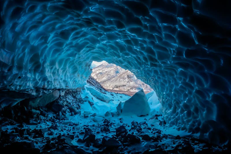 Inside a cold ice cave royalty free stock photos