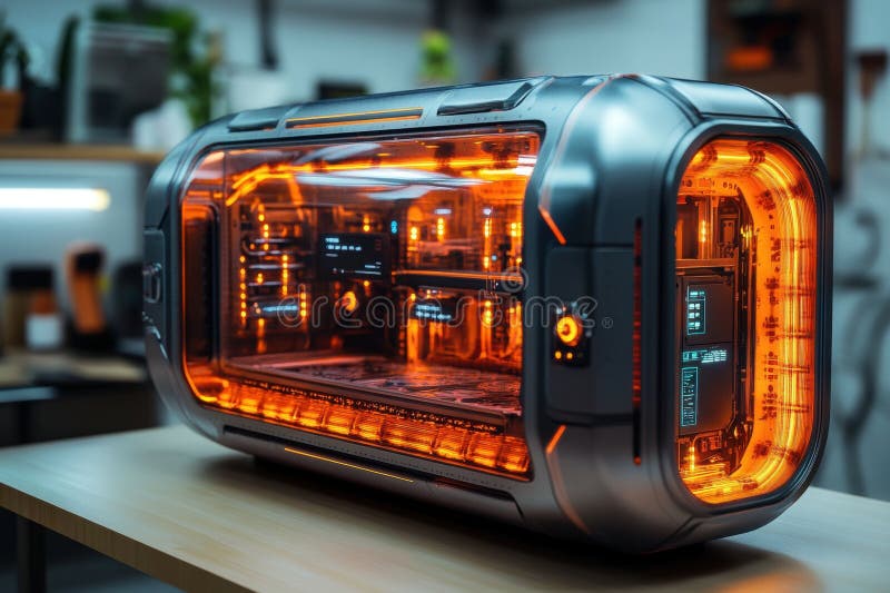 Futuristic 4D printer in a modern workshop showcasing advanced technology stock photos