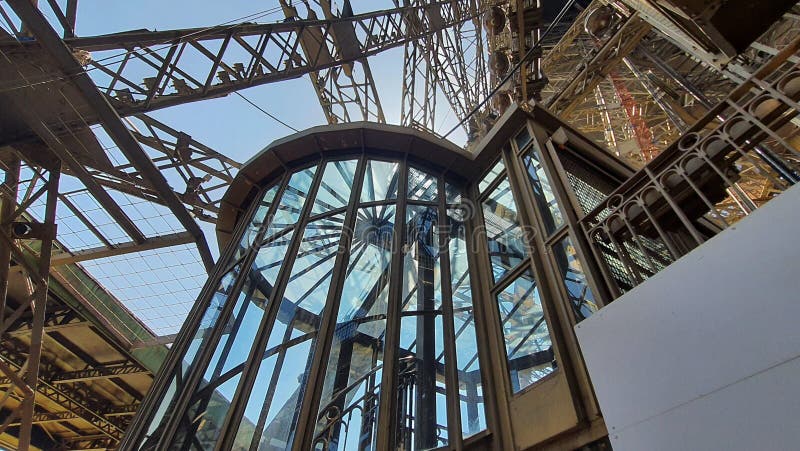 Inside the Eiffel tower stock images