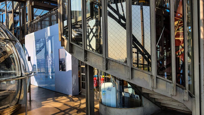Inside Eiffel tower stock image