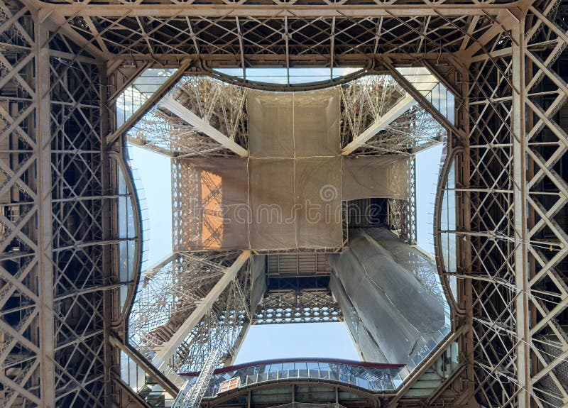Inside the Eiffel tower Paris stock photo