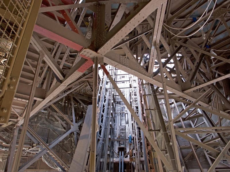 Inside the Eiffel Tower in Paris, France stock photos
