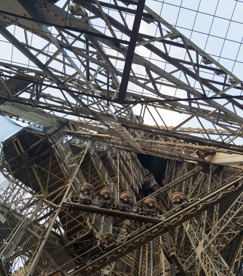 Inside the Eiffel tower Paris royalty free stock images