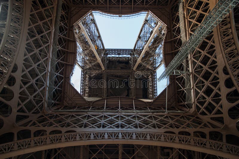 Inside the Eiffel Tower stock image