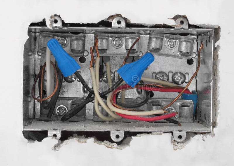 Inside of an electrical box in drywall. royalty free stock photos